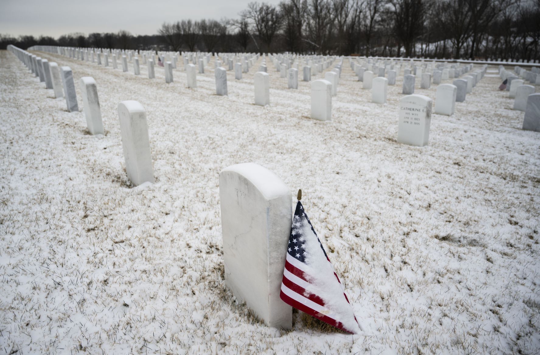 Serene winter scene in Jefferson Barracks National Cemetery